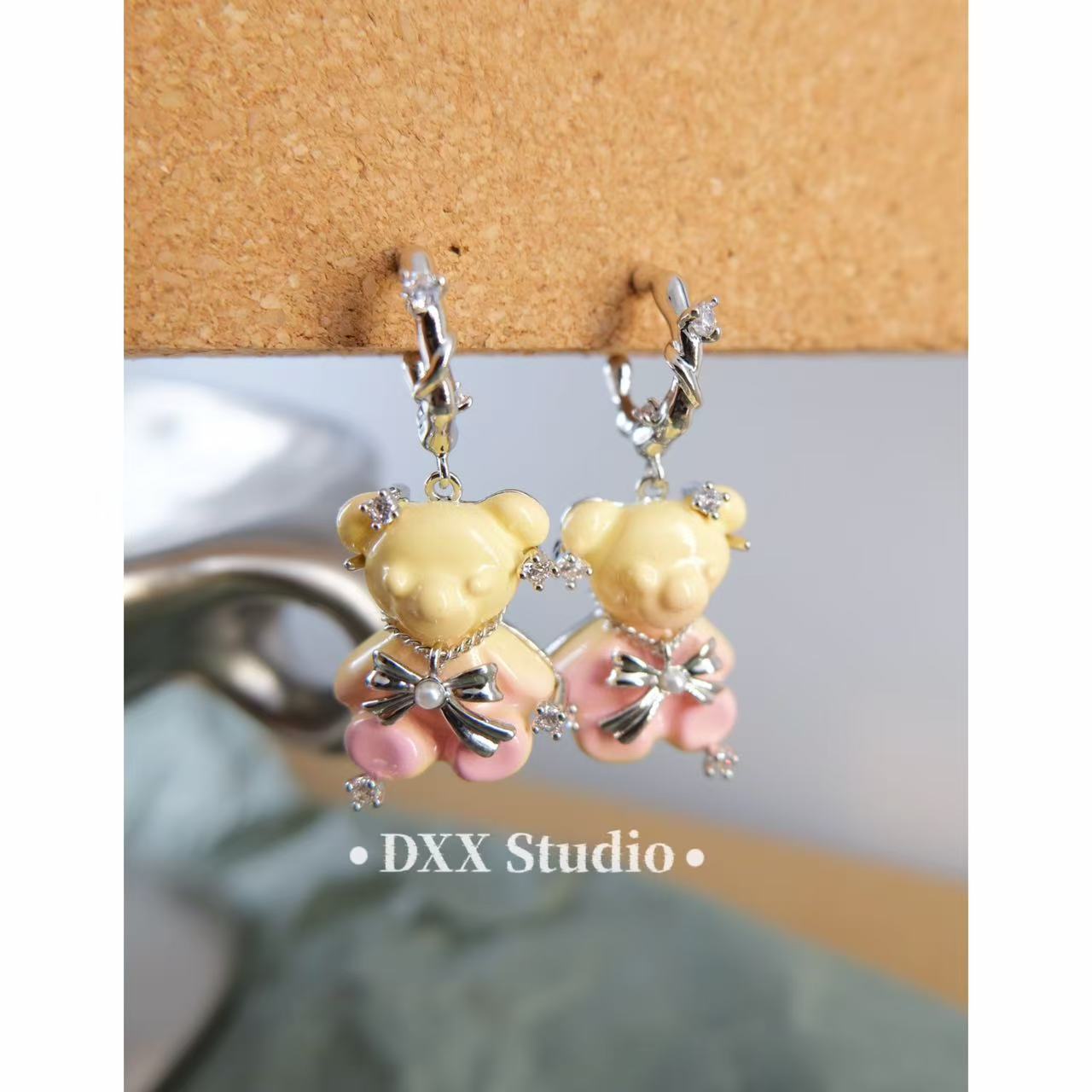 铜合金锆石耳饰 原创设计小熊耳环耳扣甜美素款时尚少女耳饰45021