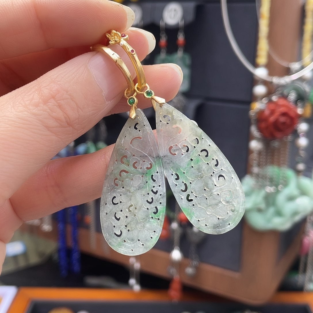 翡翠耳饰银S925镶嵌墨***浅597gg g hjhhh