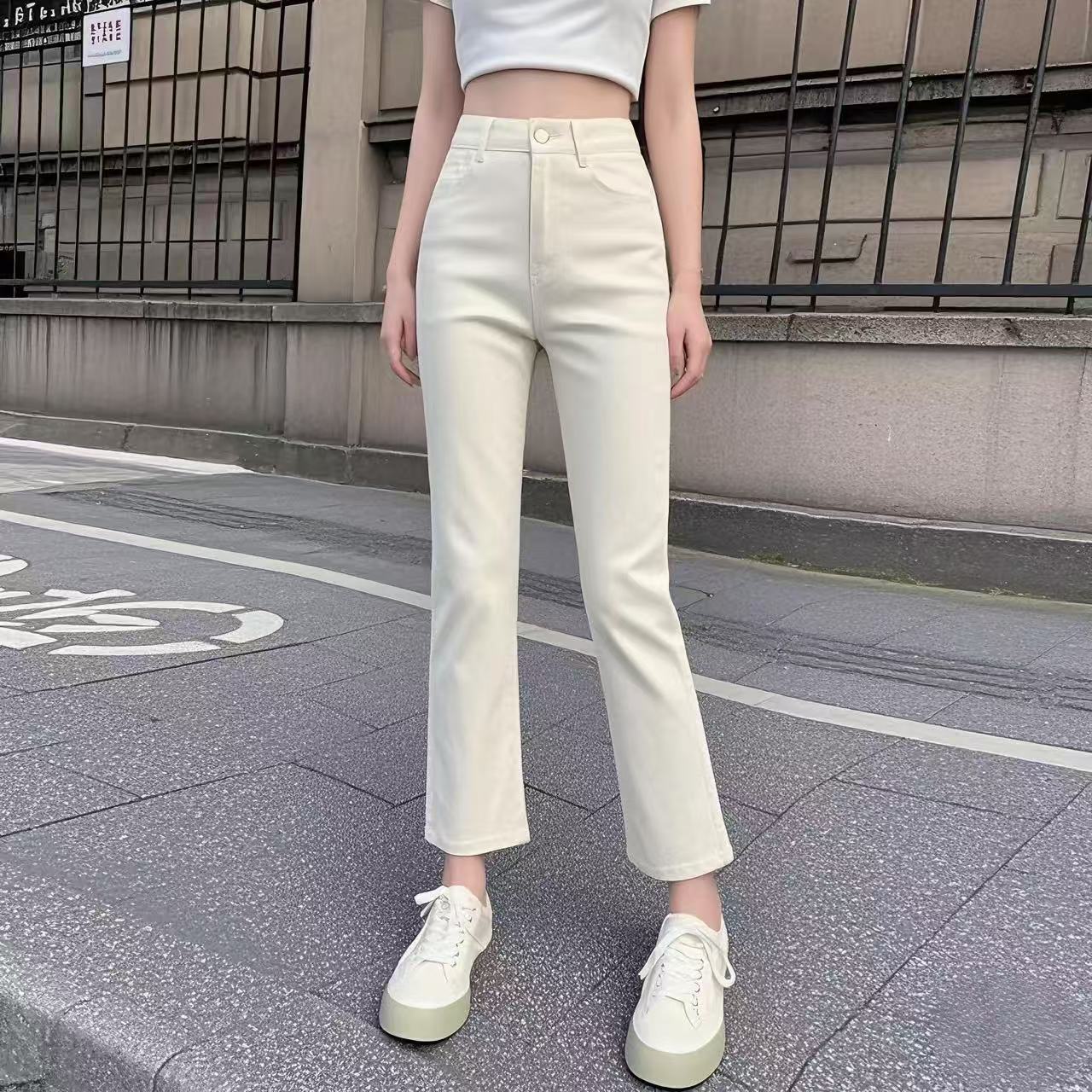 牛仔裤女2025夏季新款高腰显瘦大码修身弹力百搭直筒烟管裤子