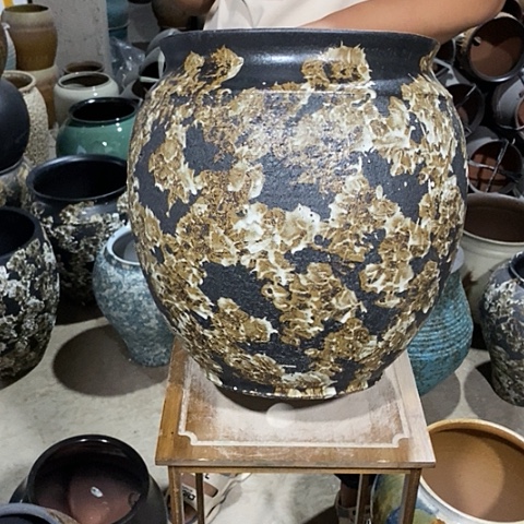 紫砂花盆口30高度38黑姹