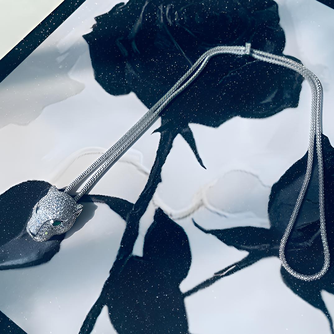 坠链均925银莫桑石 链子925银莫桑石豹子头形状轻奢高级感镶嵌