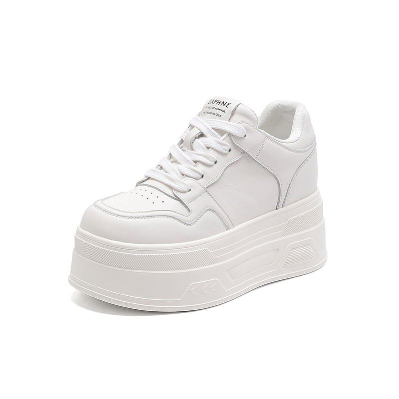 达芙妮时尚头层牛皮小白鞋女2025冬季新款增高厚底百搭板鞋J