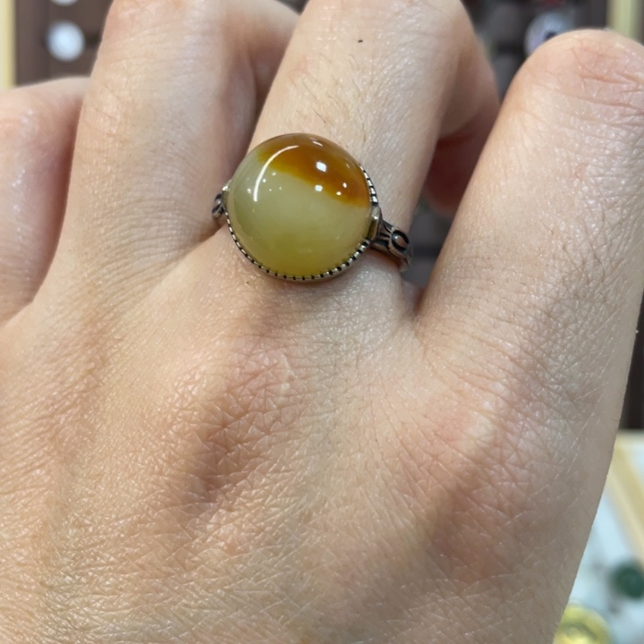 蛇纹石玉戒指银S925镶嵌