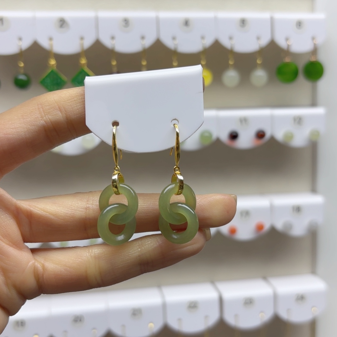 银S925镶嵌和田玉耳饰