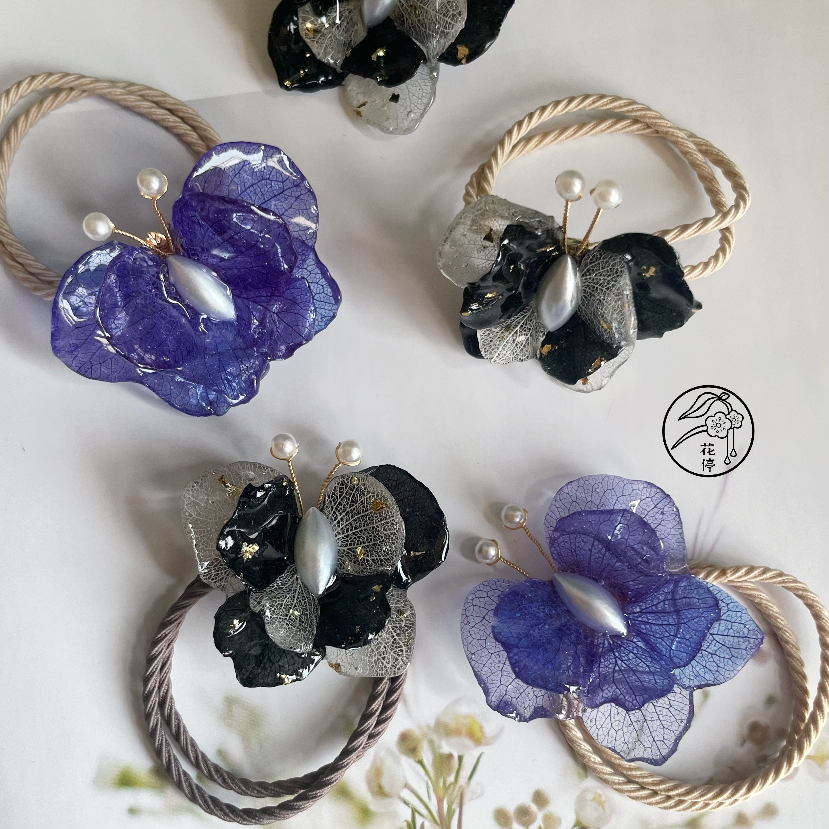 花停蝴蝶发绳真花配饰小众饰品