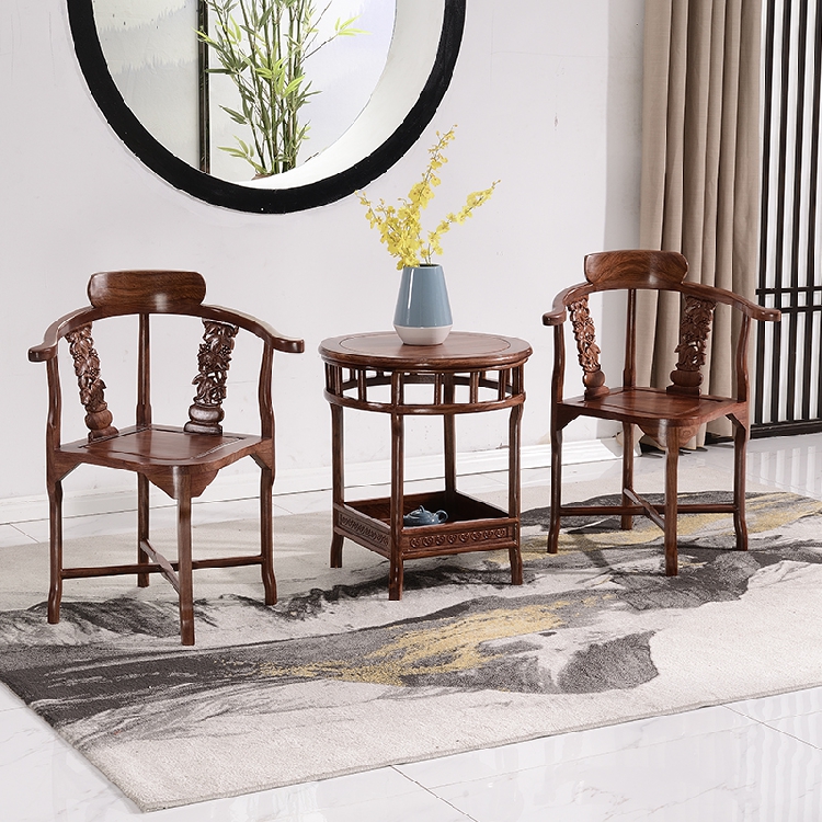 情侣椅鸡翅木三角椅复古怀旧三件套简约阳台卧室休闲椅红木家具