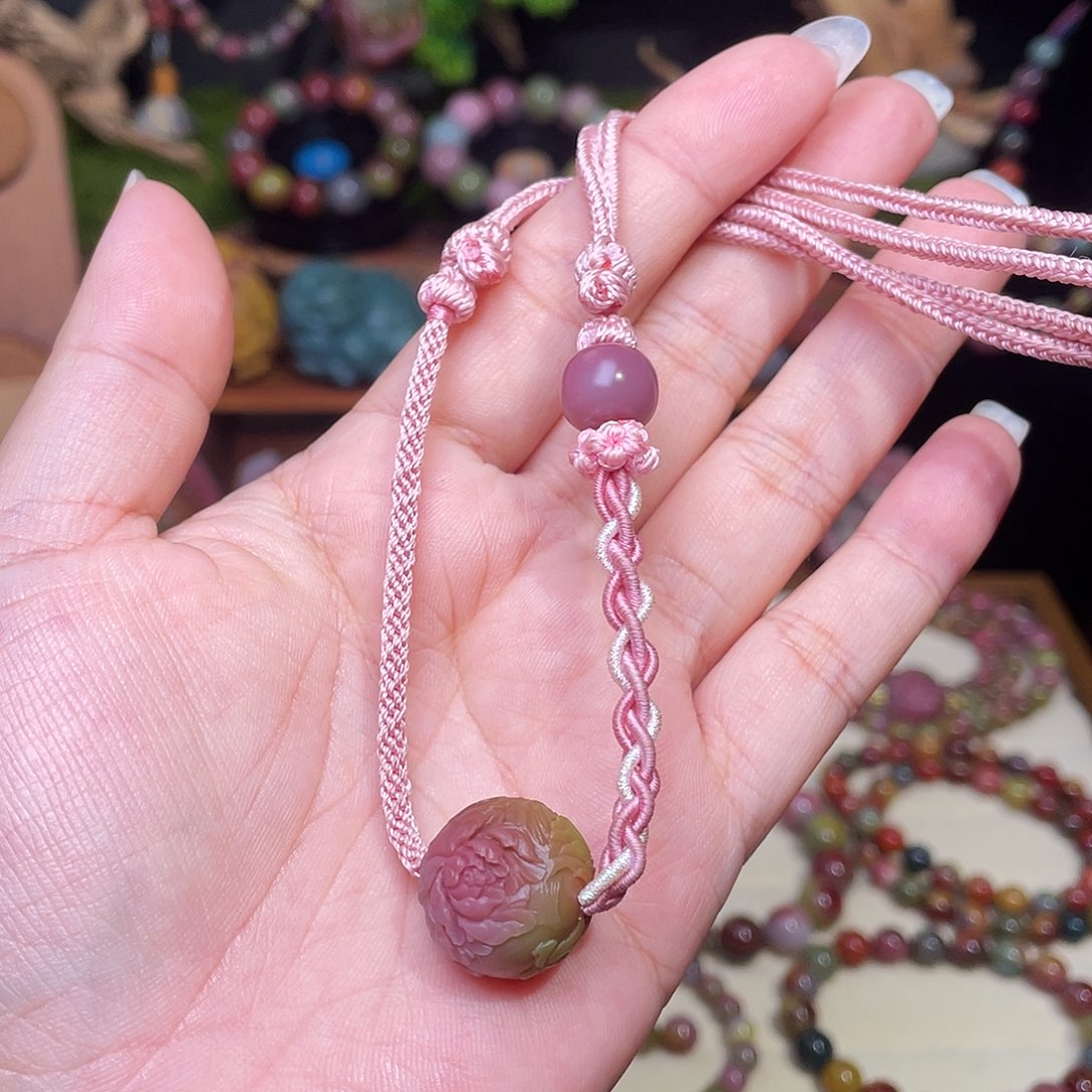 睡***.玛瑙/玉髓未镶嵌手串盐源玛瑙大师工凤穿牡丹设计款