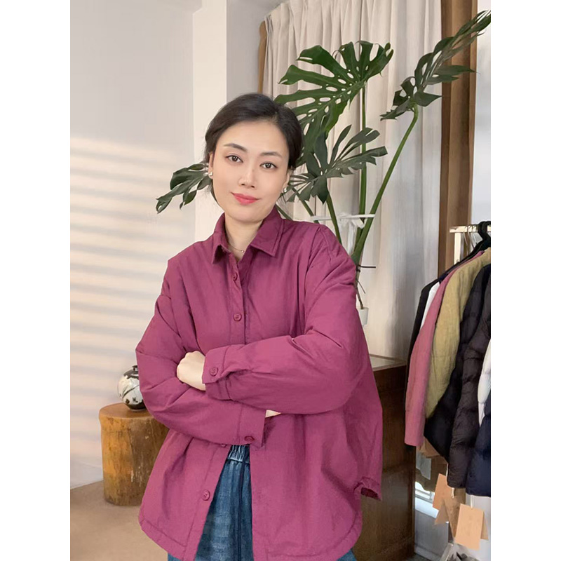 稻子家 爆款2025秋冬时尚翻领衬衫加厚夹棉外套9683