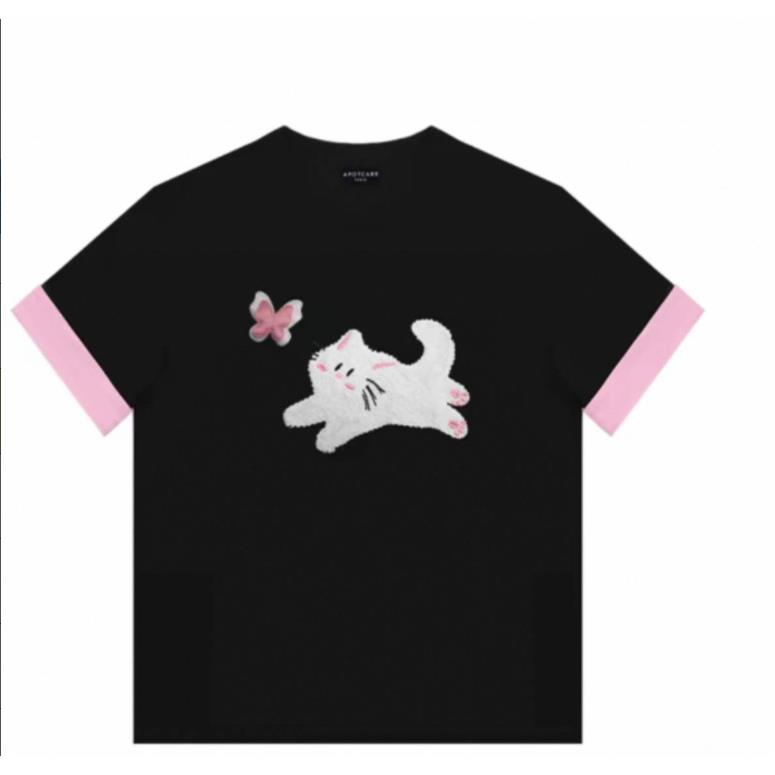 【招财猫】美式卡通短袖t恤女新款潮牌设计感小众上衣Y9774