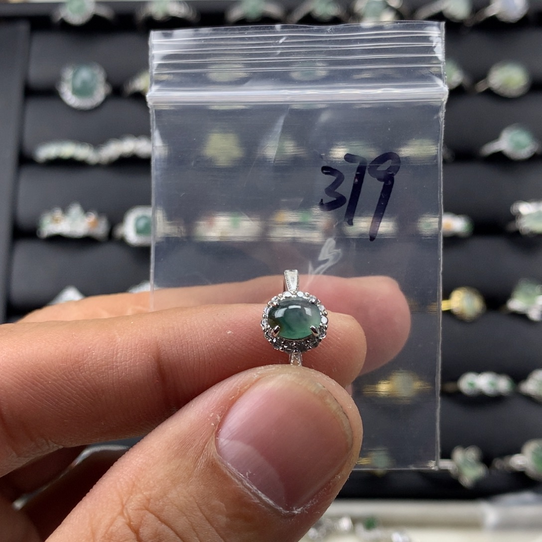 小***～翡翠银S925镀金镶嵌戒指379