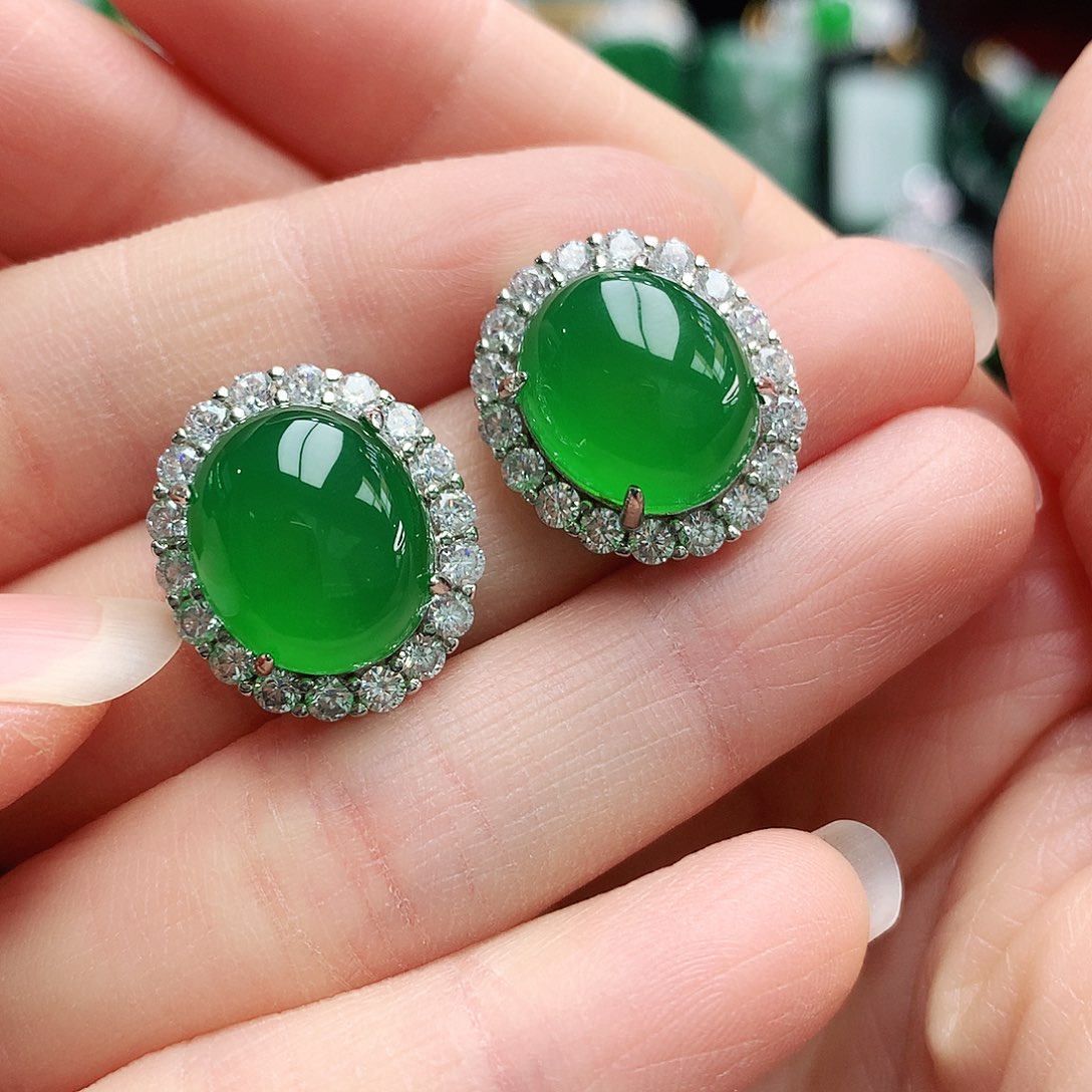 玛瑙/玉髓耳钉银S925镶嵌