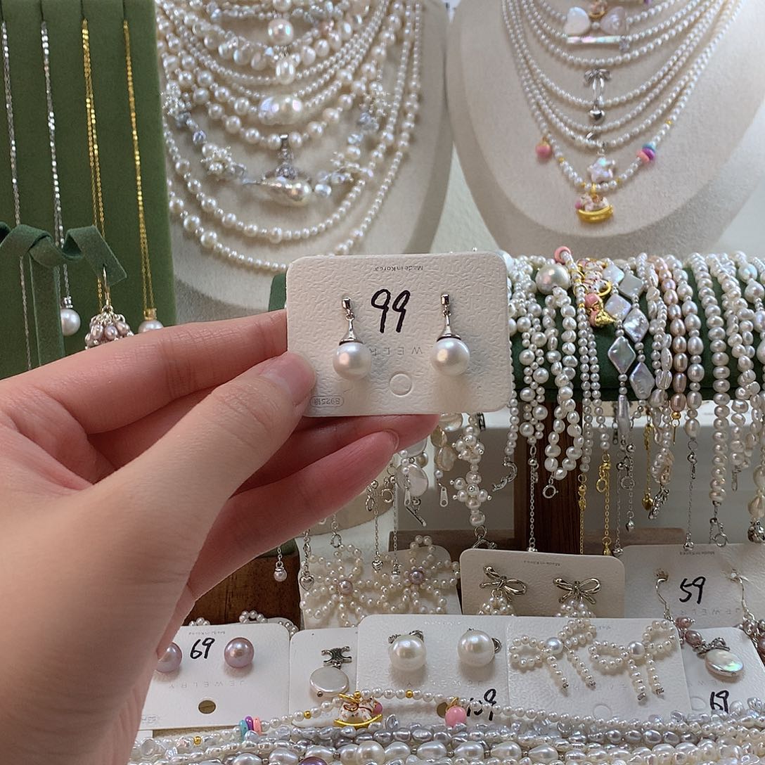 耳饰银S925镶嵌淡水珍珠