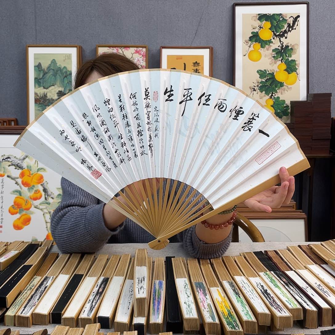国画95寸玉竹-纯手绘-文玩扇骨（默认粘好）定风波