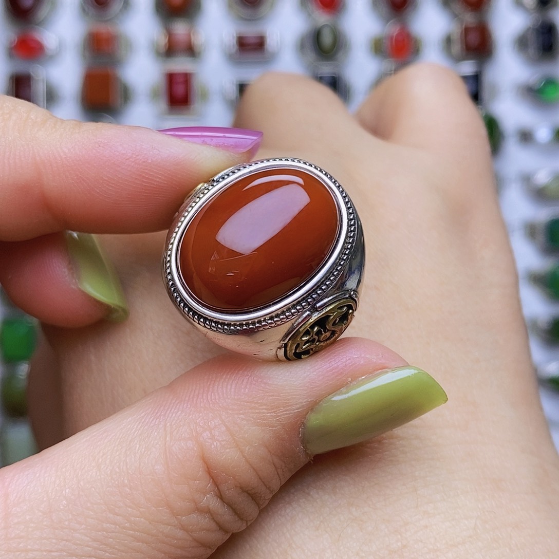 玛瑙/玉髓戒指银S925镶嵌?****?