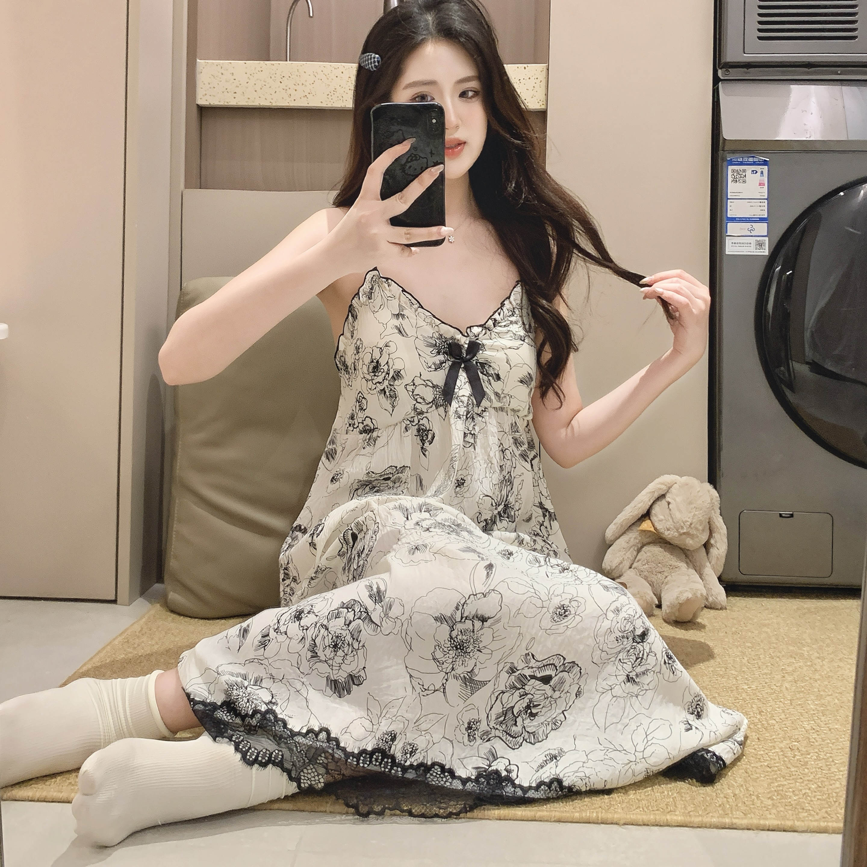 夏季法式公主风带胸垫蕾丝吊带连衣裙女款舒适家居服