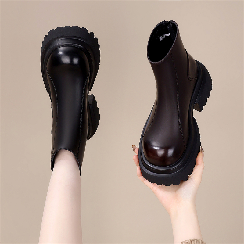小个子增高厚底切尔西短靴女2025冬季新款二棉靴软底不累脚马丁靴