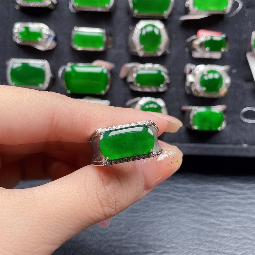 翡翠戒指银S925镶嵌编号2407