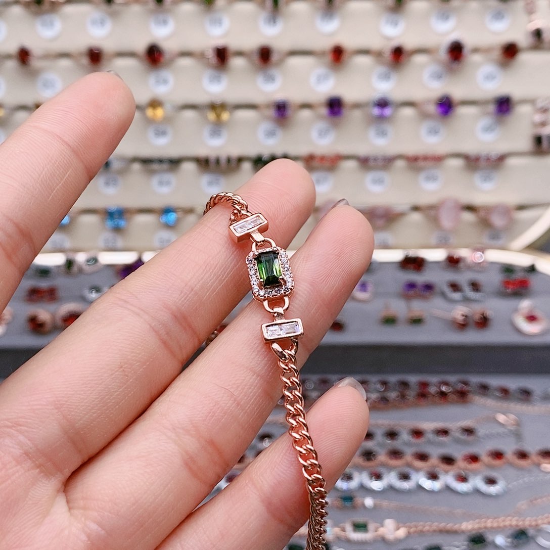 碧玺手链银S925镶嵌手链