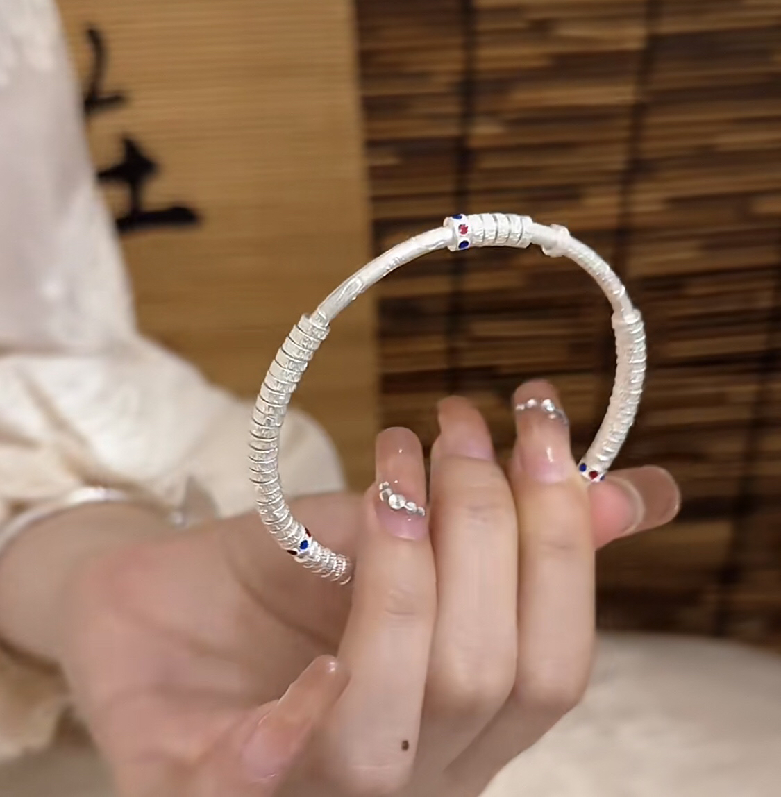 足银珐琅手镯 足银9999万贯盘缠手镯新中式国风闭口