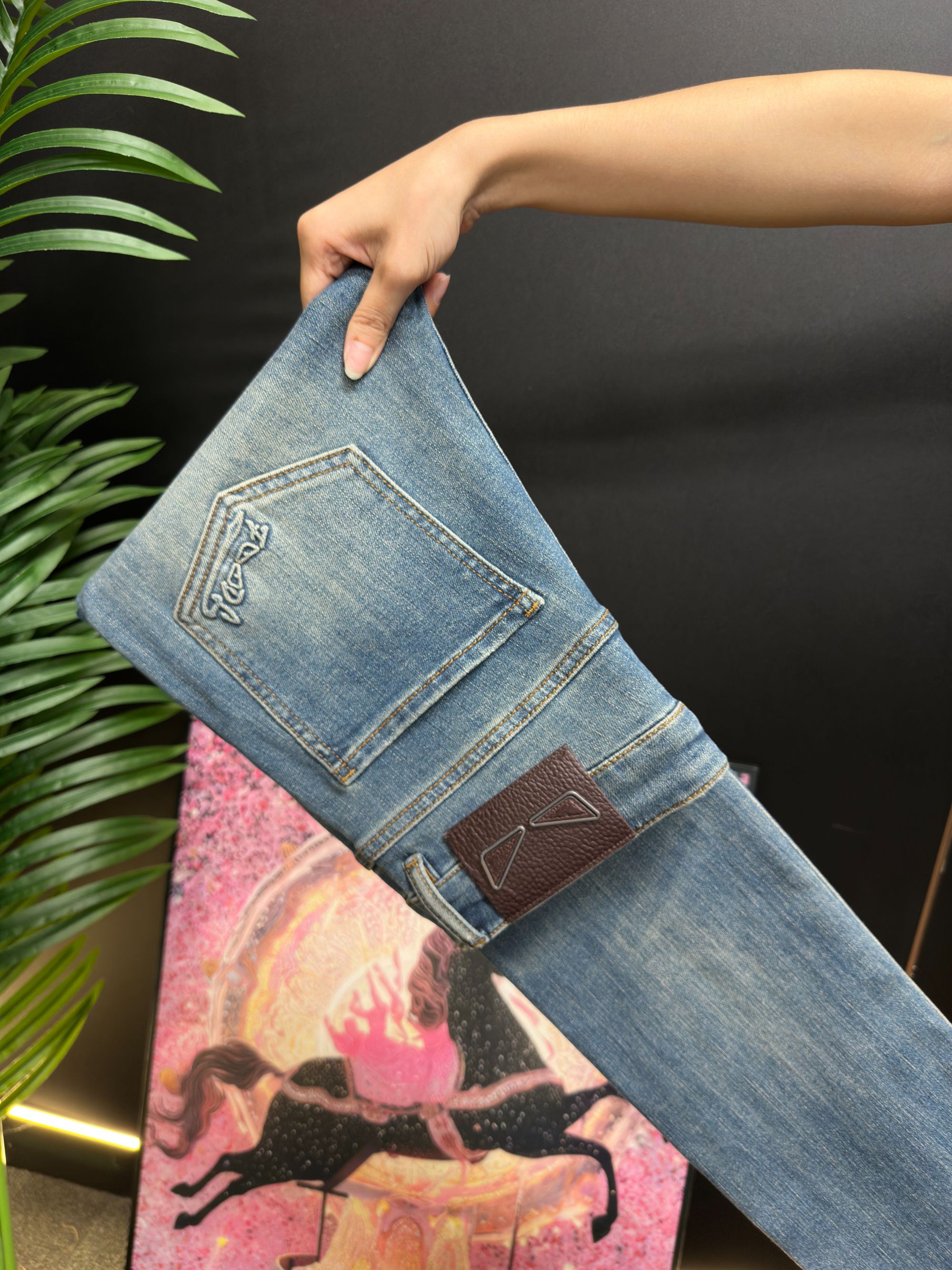 【XC专属】秋冬新款爆款宝石蓝水洗轻奢男士牛仔裤休闲百搭修身直筒