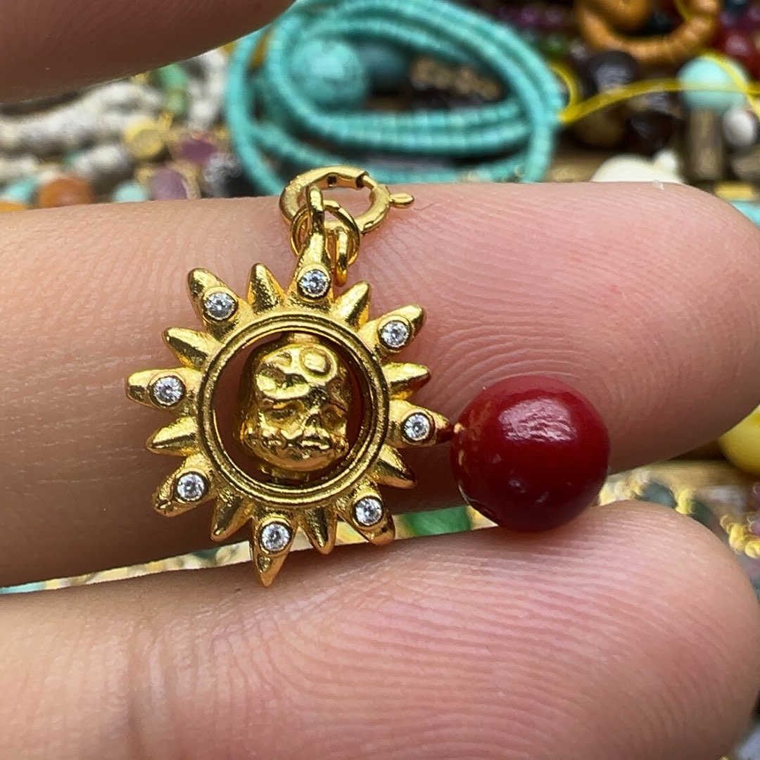 南红玛瑙颈饰银S925镀金镶嵌