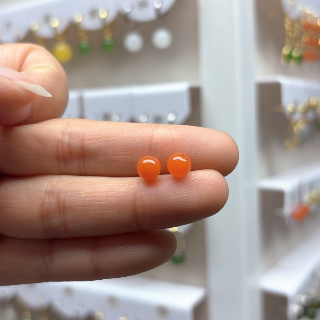 南红玛瑙耳饰银S925镶嵌6mm