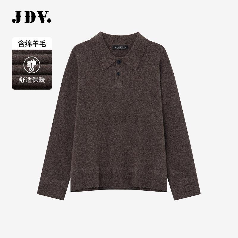 JDV商场同款秋冬新款深咖男士翻领针织衫毛衣毛衫上衣百搭WOT4212