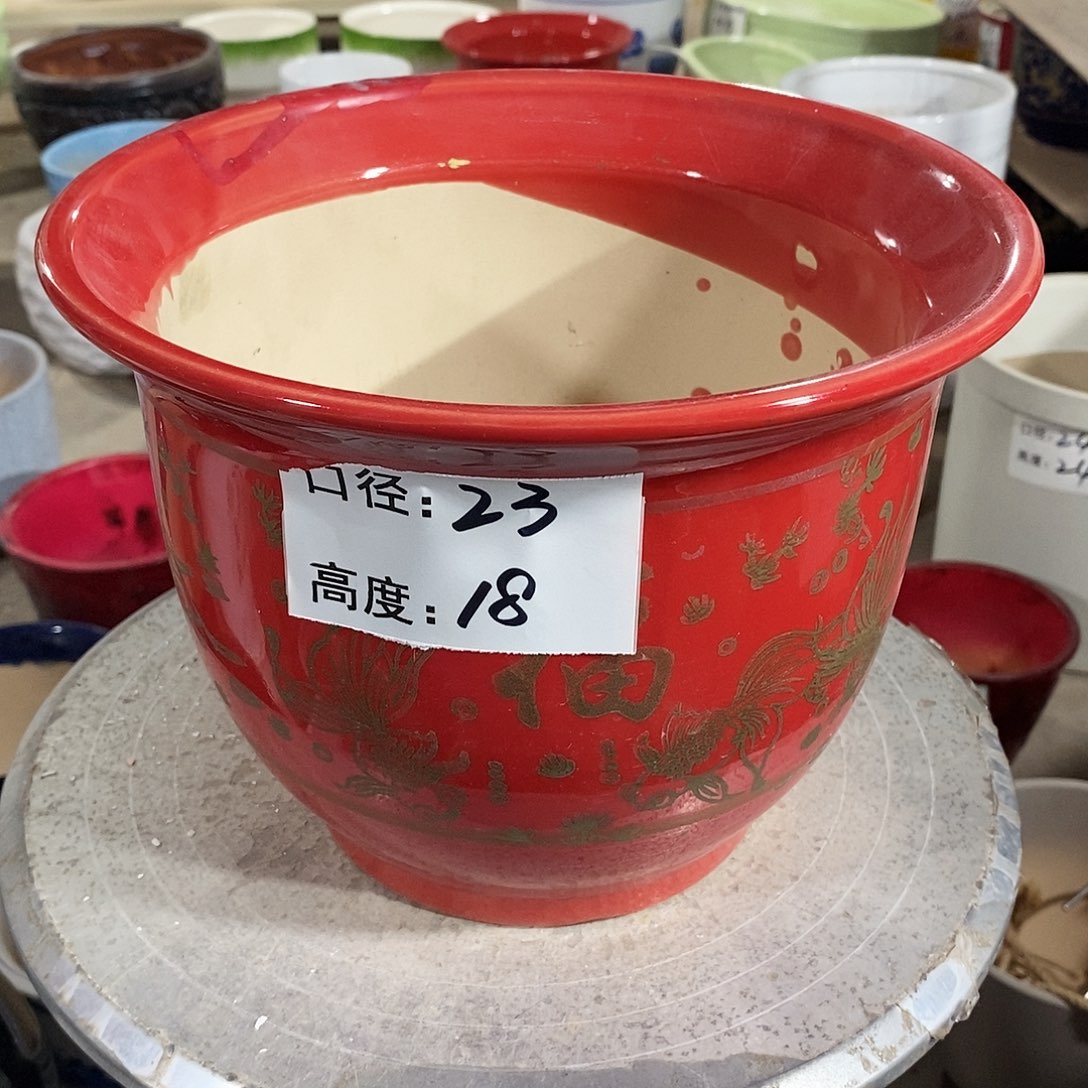 【闪购商品】陶瓷微瑕花盆-红金23×18-1个