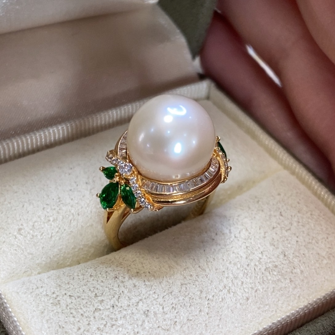淡水珍珠戒指银S925镀金镶嵌W*