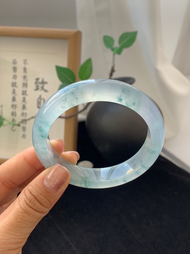 【缅甸日记】高端天然A货翡翠手镯高冰玻胶润意境飘蓝花冰透干净