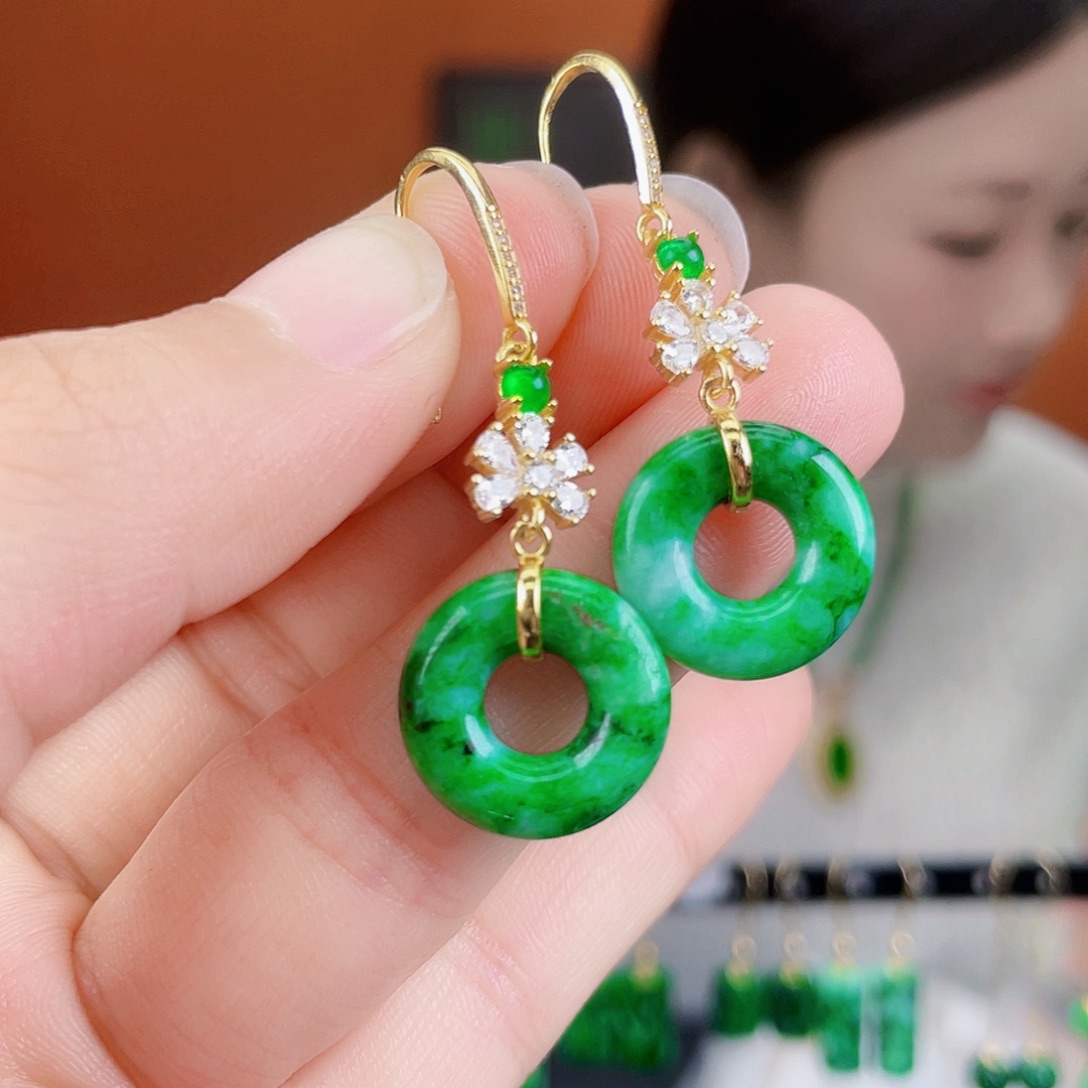 翡翠银S925镶嵌耳饰