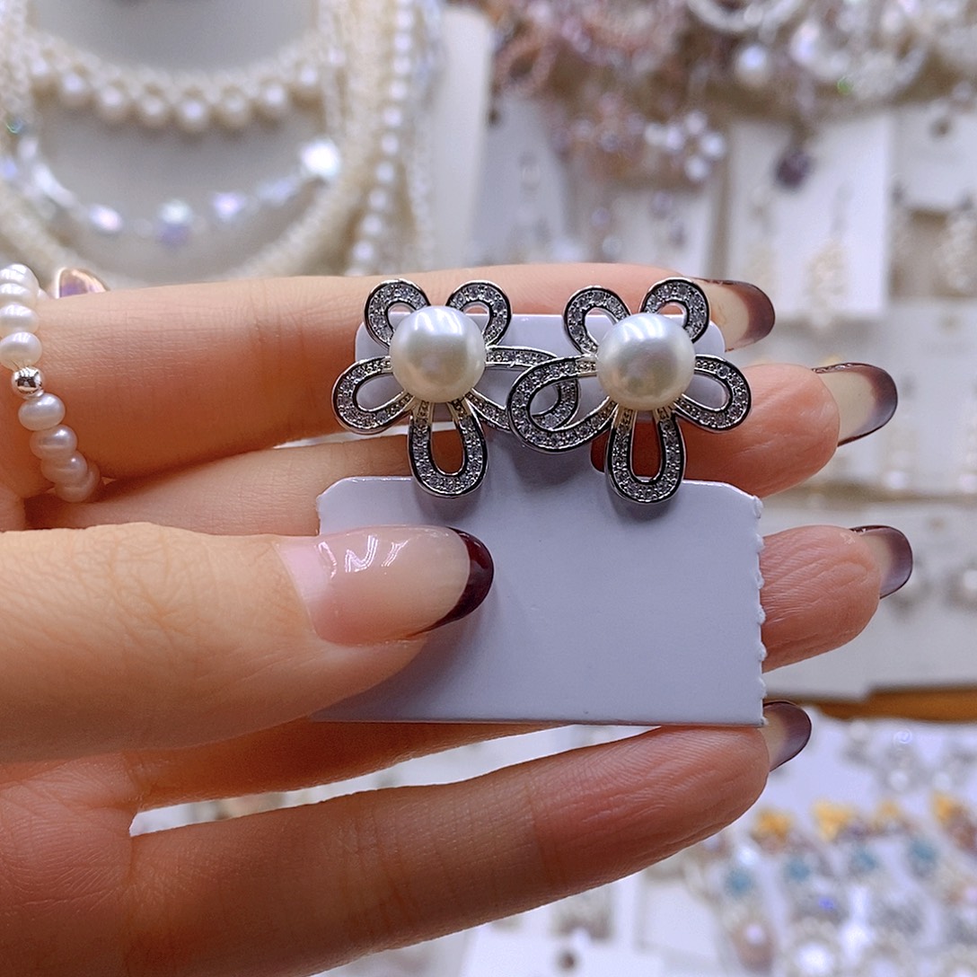 '***`淡水珍珠耳饰银S925镶嵌