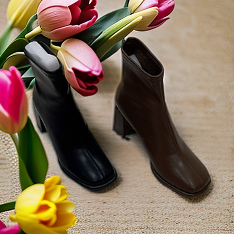 时尚潮流方头高跟短靴舒适粗跟显瘦女鞋2763