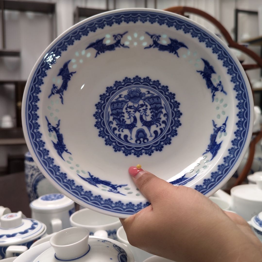 陶瓷孔雀8寸折边窝盘两只装