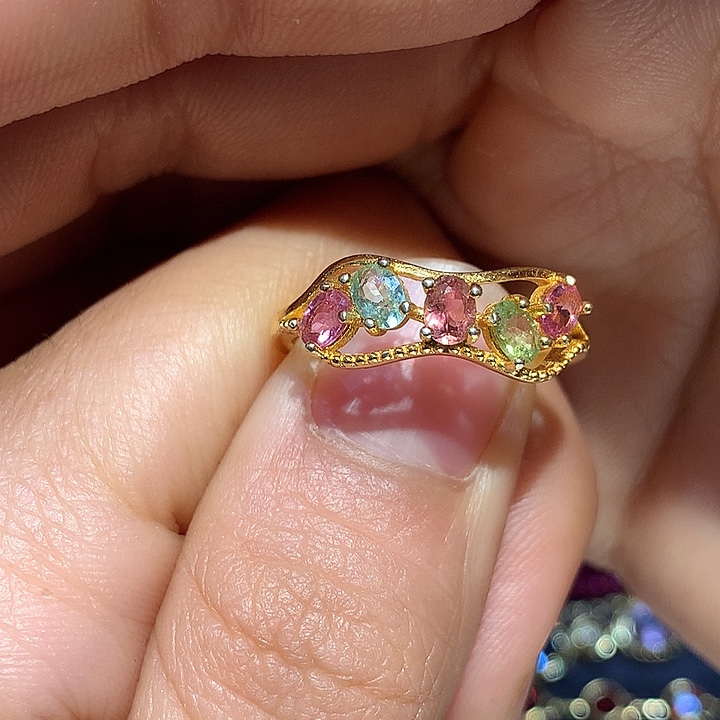 碧玺戒指银S925镀金镶嵌