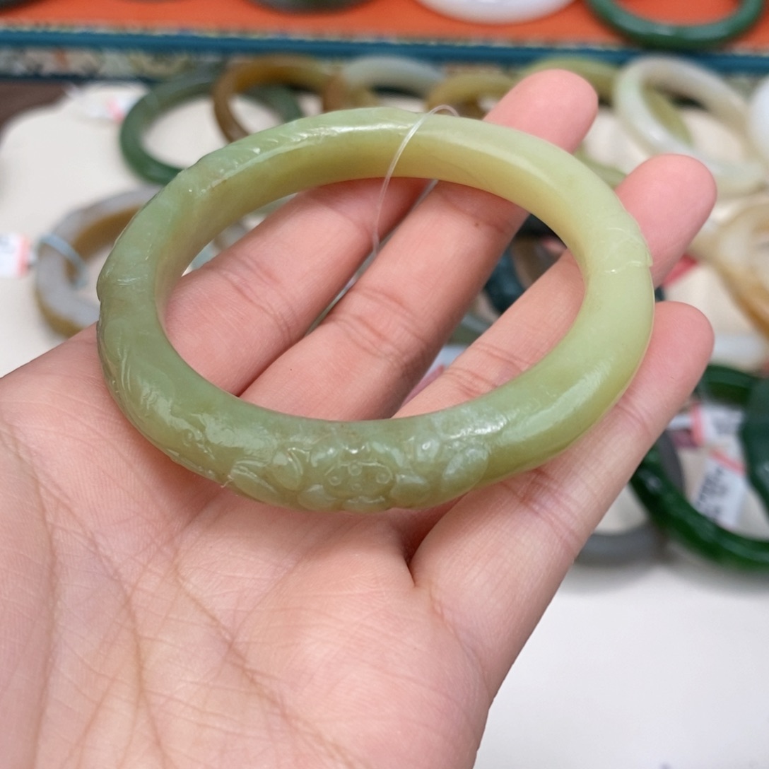 和田玉未镶嵌手镯黄口手镯54.5#