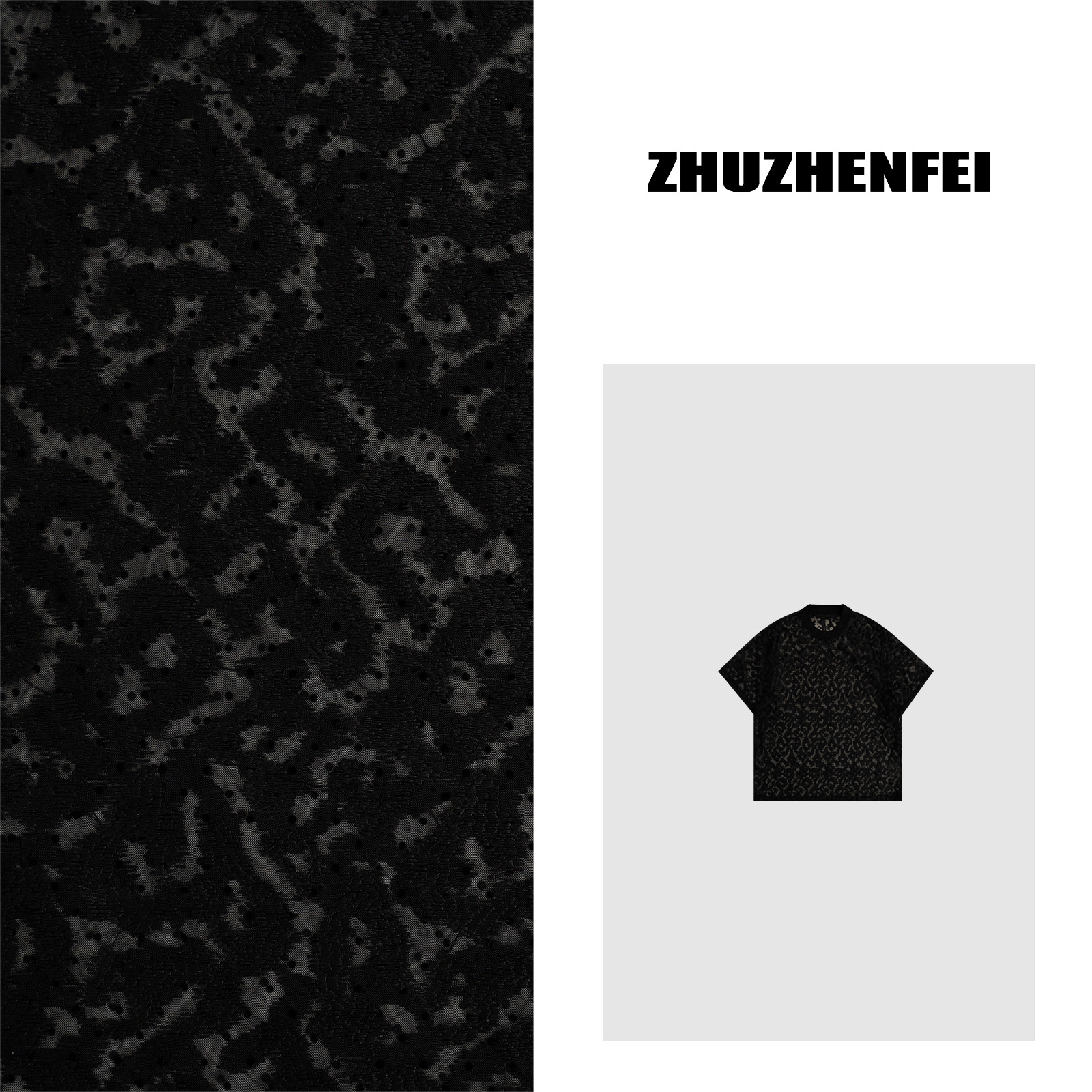 ZHUZHENFEI【古典美】黑色圆领百搭显瘦定制纱复古T恤Z352150