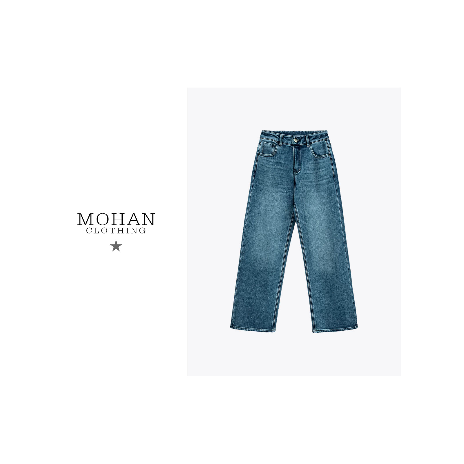 CLOTHING/墨含冬高端奢侈带钻刺绣加绒直筒裤阔腿牛仔裤女PHT2983