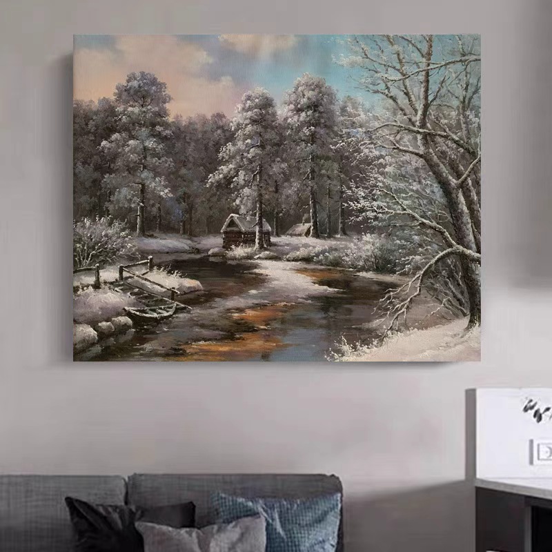 《雪溪幽居》50*60含内框，刘春建手绘油画装饰画，客厅背景墙挂画