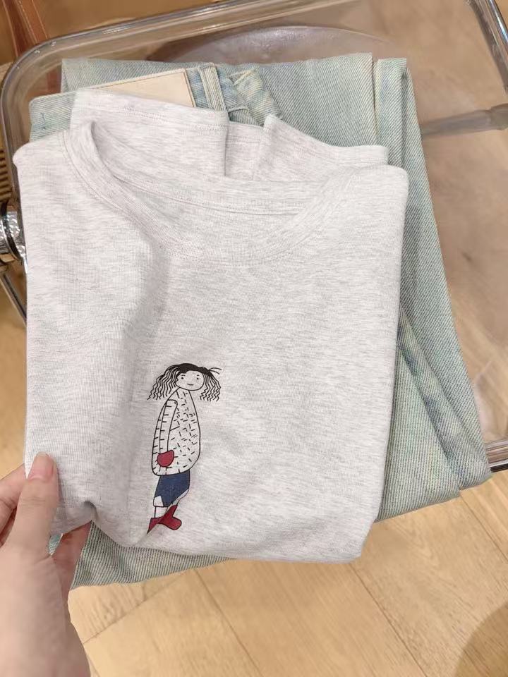 七言家巨好看！米灰外贸女孩柔软短袖8