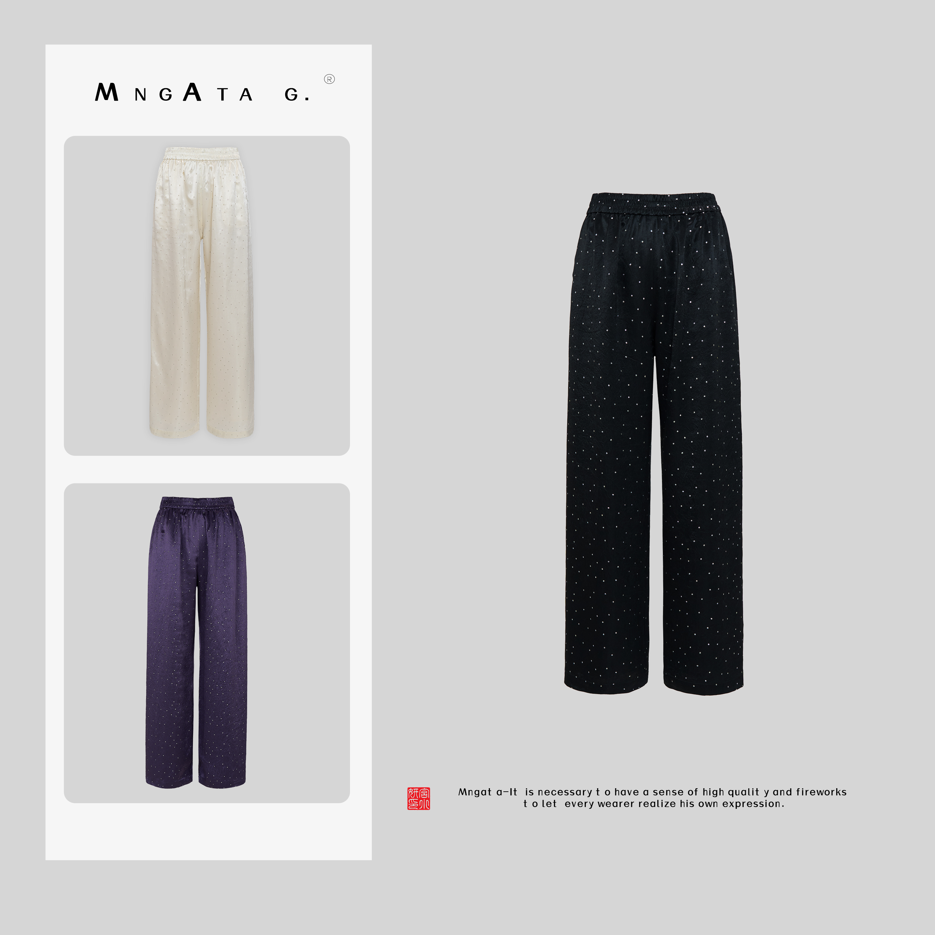 MNGATA G.宫小妍【繁星裤】醋酸早秋新中式中国风休闲裤子X280611