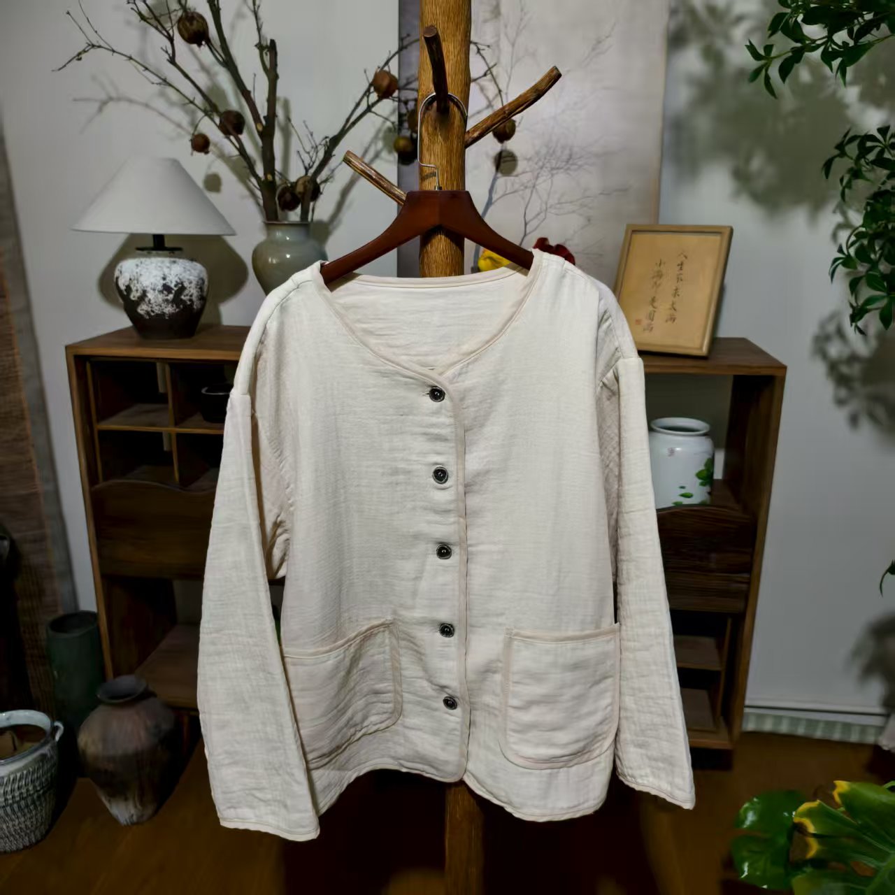 【大梅子推荐】设计款亚麻单排扣开衫JG5959