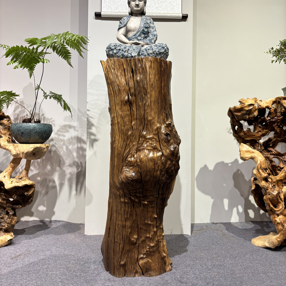 根雕根艺自然随形黄檀柱子高103台面35