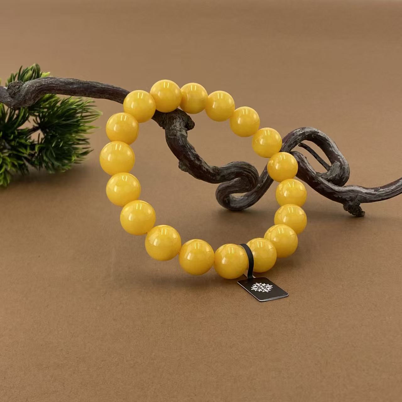 【非遗珍宝】蜜蜡鸡油黄圆珠手串 约10mm（多样性发其一）