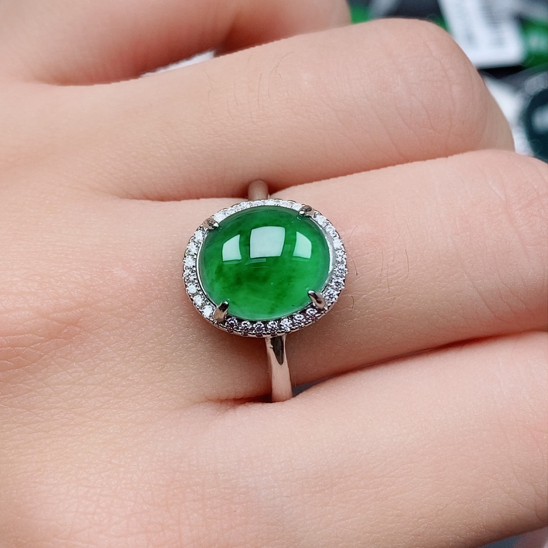 翡翠戒指银S925镶嵌戒指