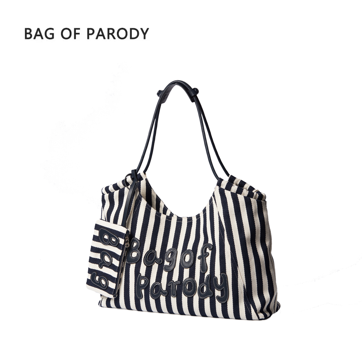 bag of parody帆布包双面条纹黄色单肩手提腋下拼色单肩包托特包