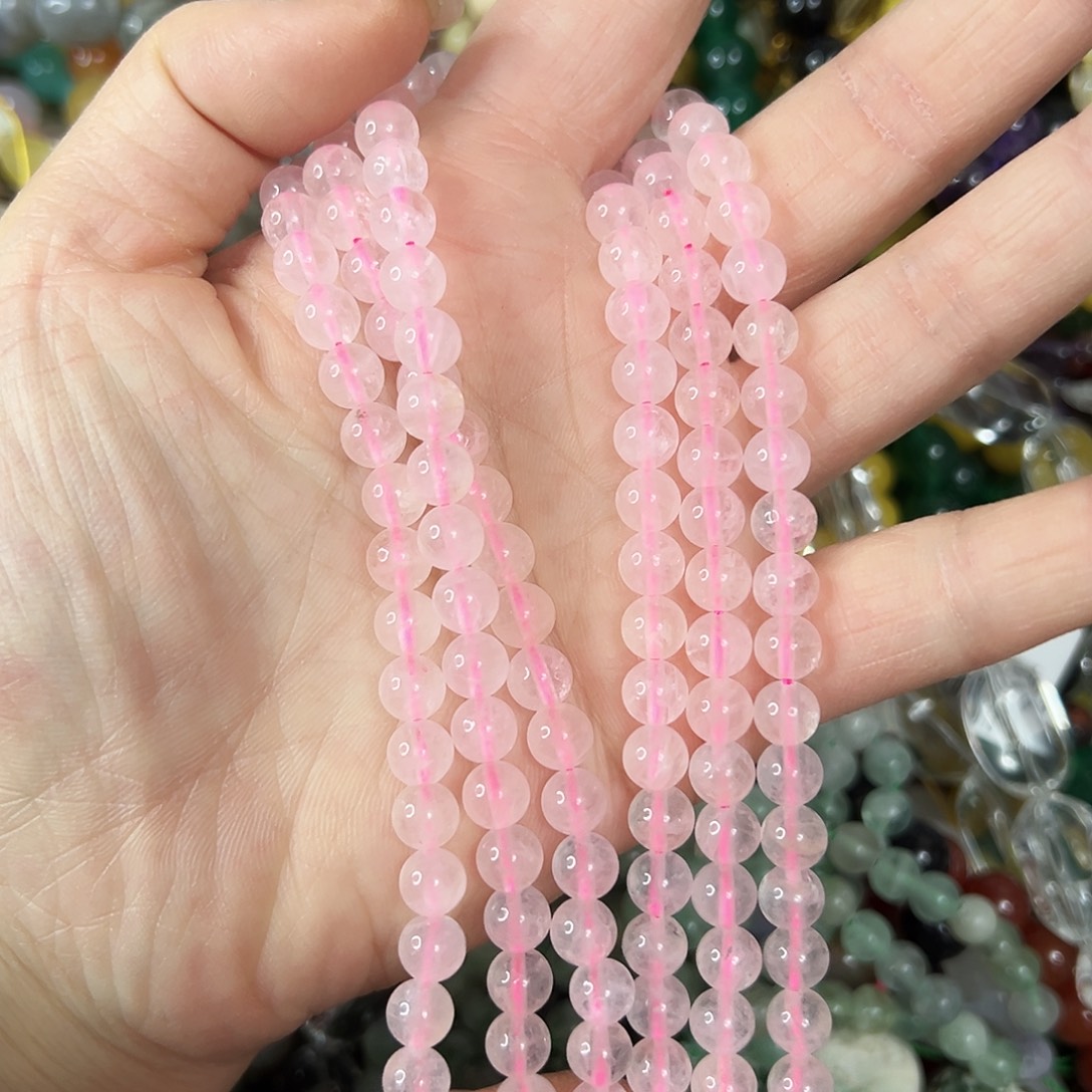 玛瑙/玉髓未镶嵌珠宝半成品，卡6粉水晶一条