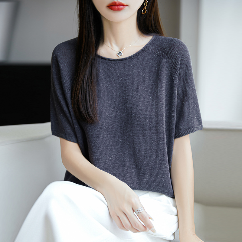 轻盈呼吸 自在随型 天丝亚麻圆领短袖针织衫 女 解锁夏日满分舒适