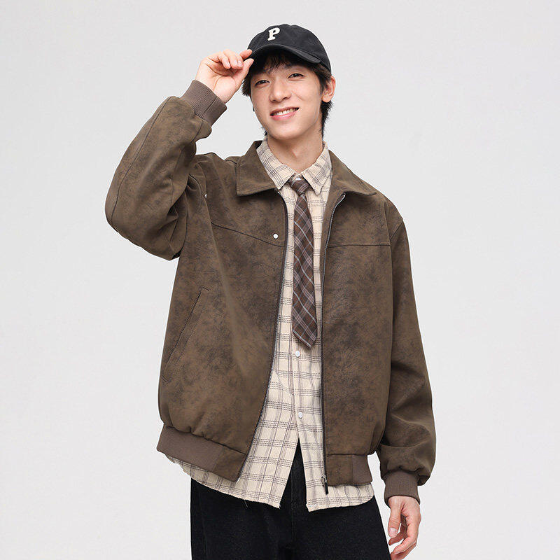 2025春季复古美式PU皮衣外套男士痞帅工装立领机车飞行夹克潮8001