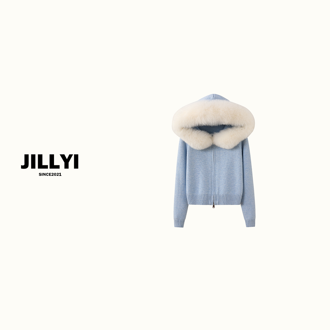 JILLYI珠海店【留学千金蓝】蓝色秋季单排扣时尚开衫百搭气质针织衫